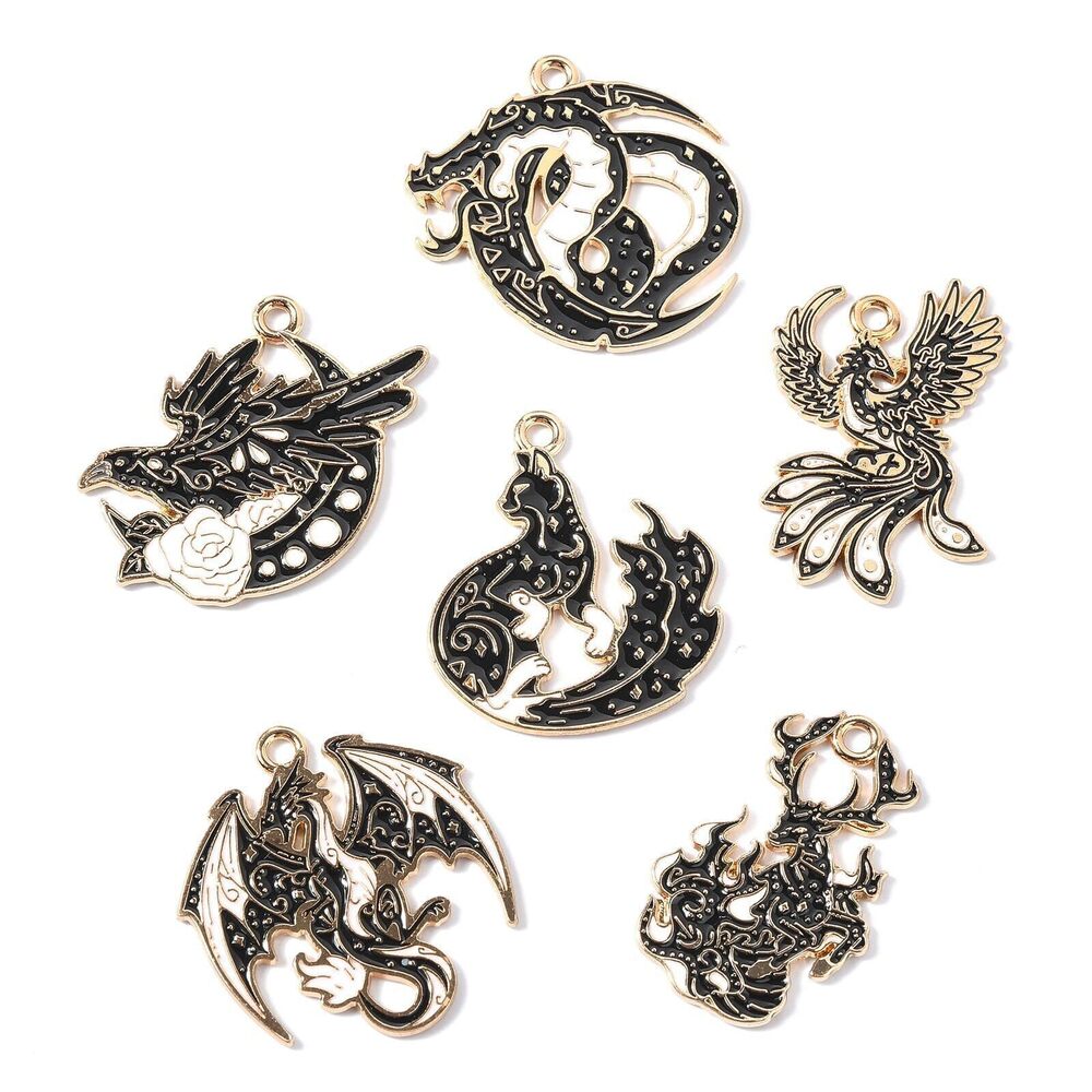 3024 30 pcs 6 Styles Black Gothic Charms Halloween Black Phenix Eagle Crow